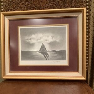 Framed original charcoal or pencil sailboat picture - 1998